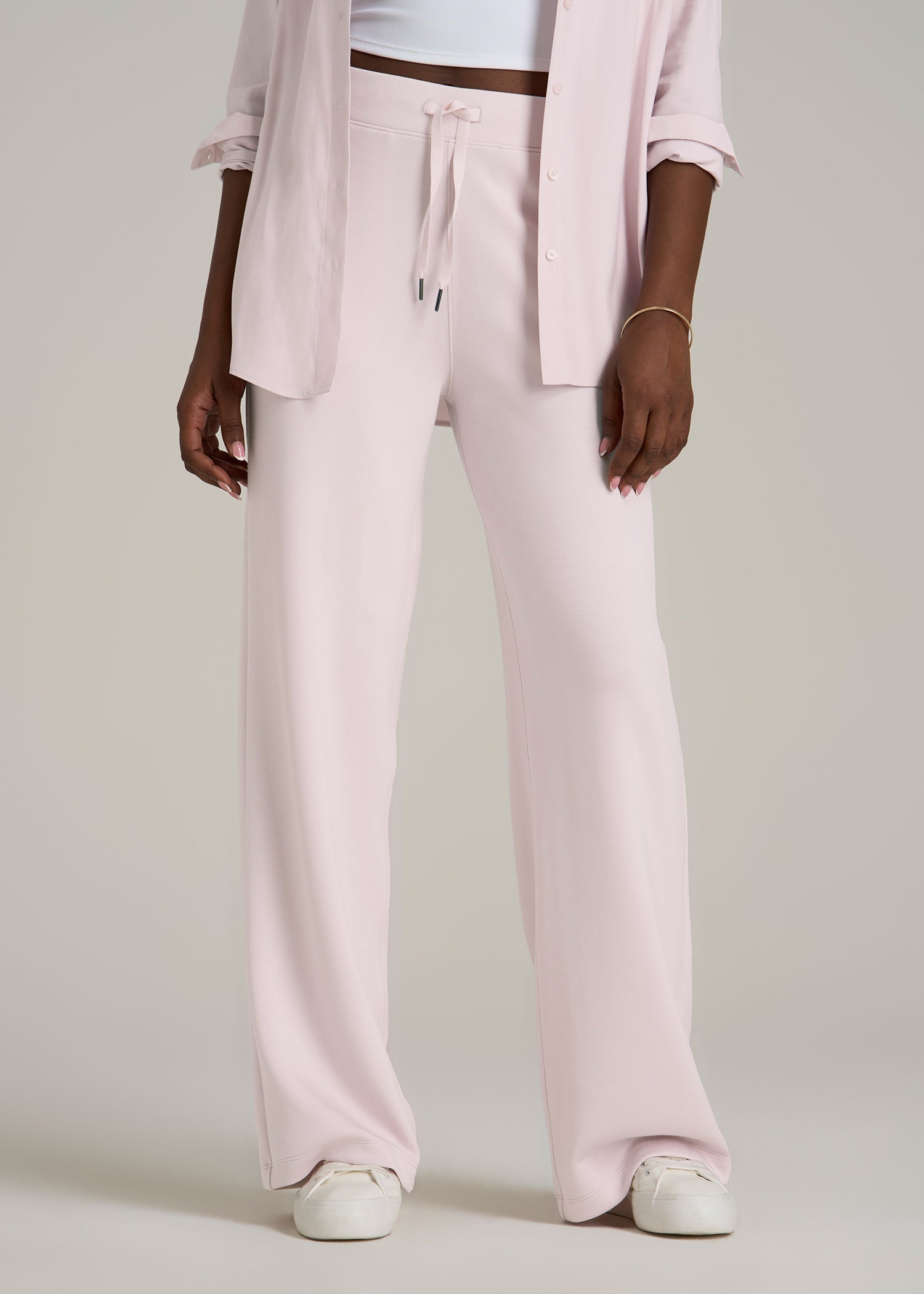 Pull-On Tie Waist Wide Leg Pants Grey Lilac
