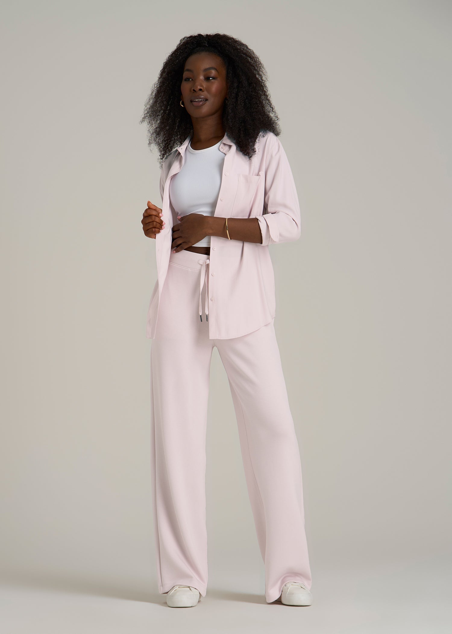 Pull-On Tie Waist Wide Leg Pants Grey Lilac