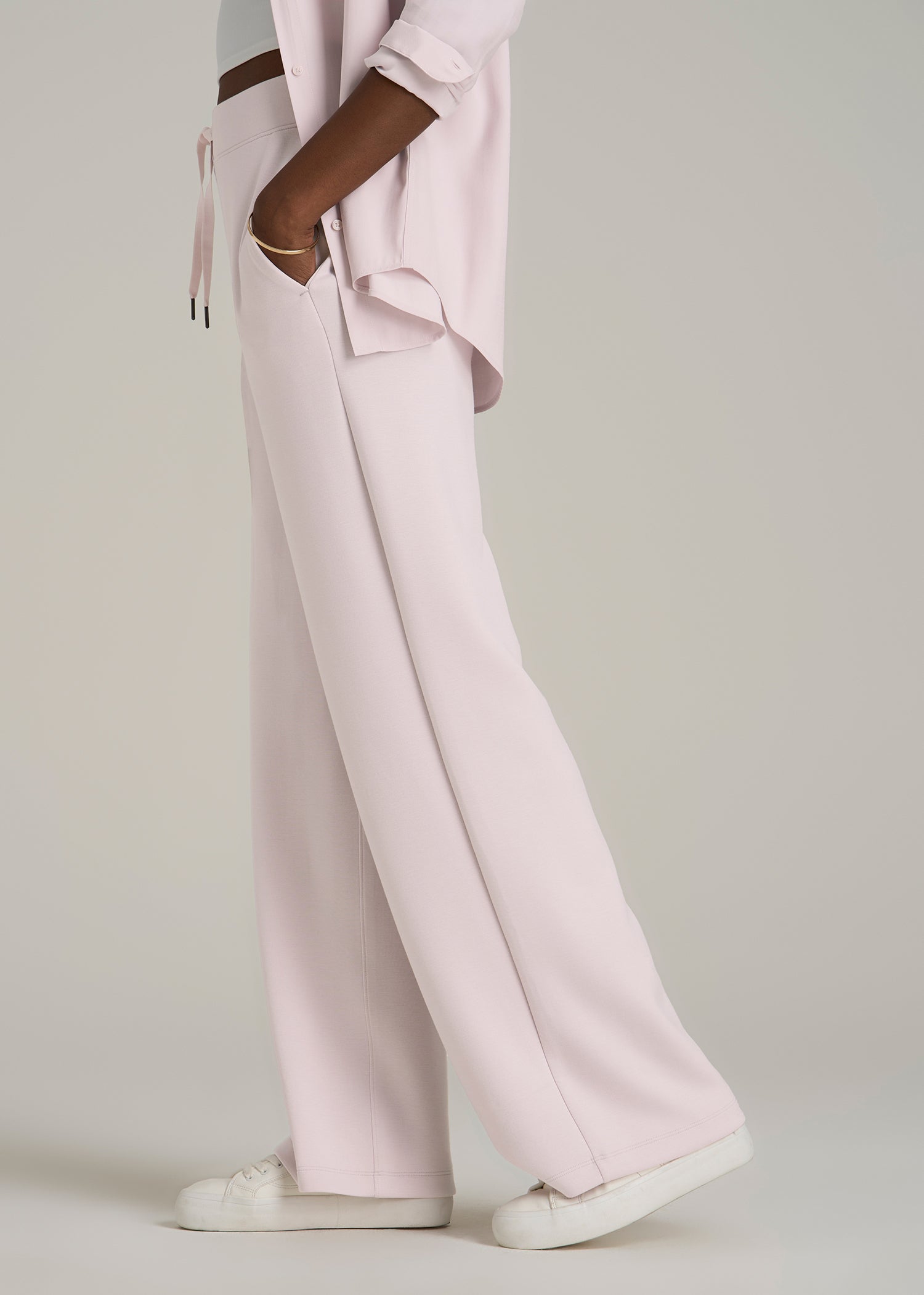 Pull-On Tie Waist Wide Leg Pants Grey Lilac