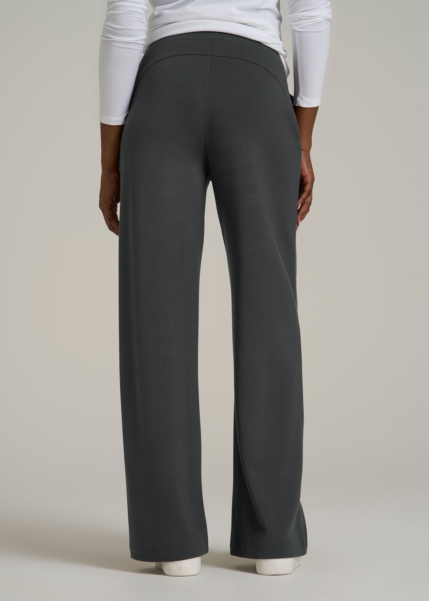 Pull-On Tie Waist Wide Leg Pants Iron Grey