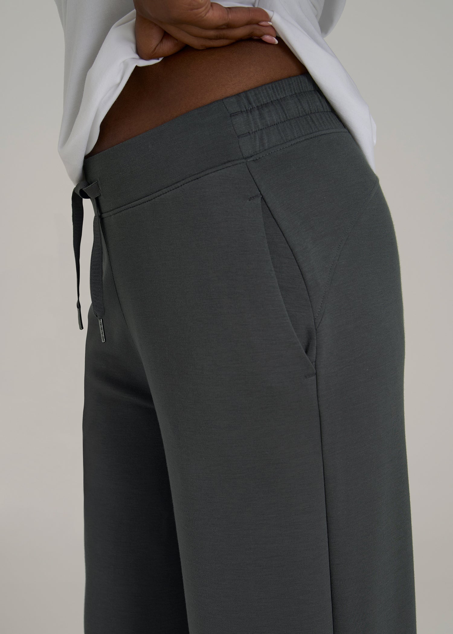 Pull-On Tie Waist Wide Leg Pants Iron Grey