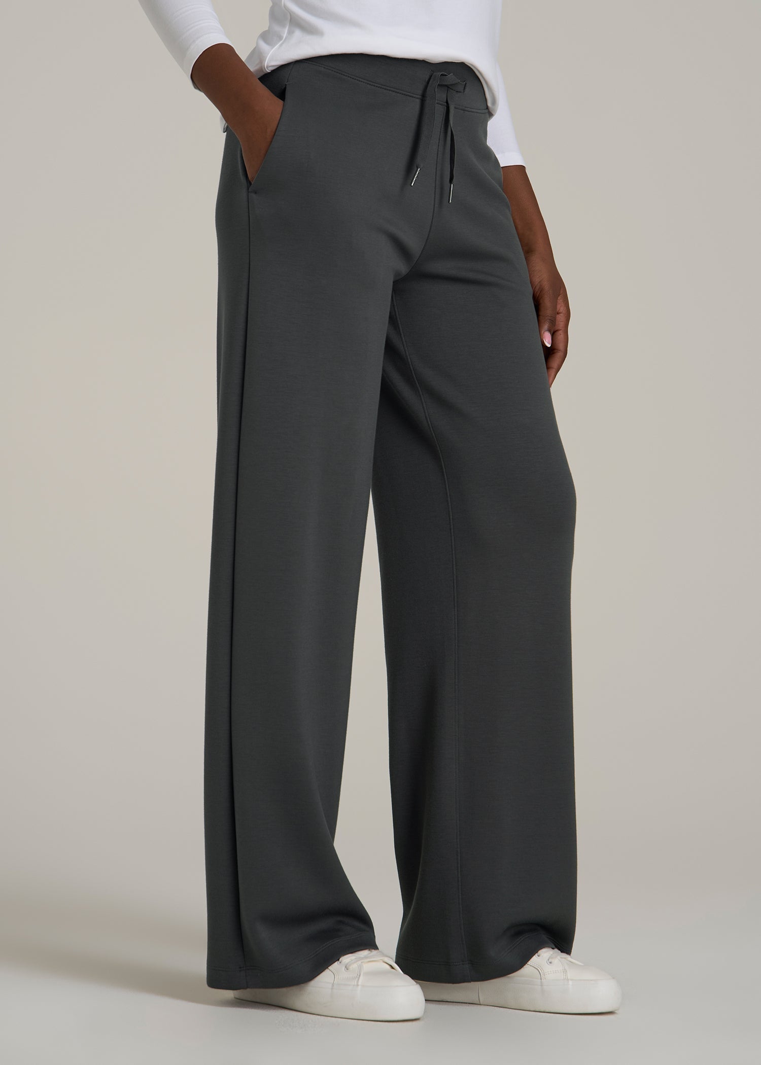 Pull-On Tie Waist Wide Leg Pants Iron Grey