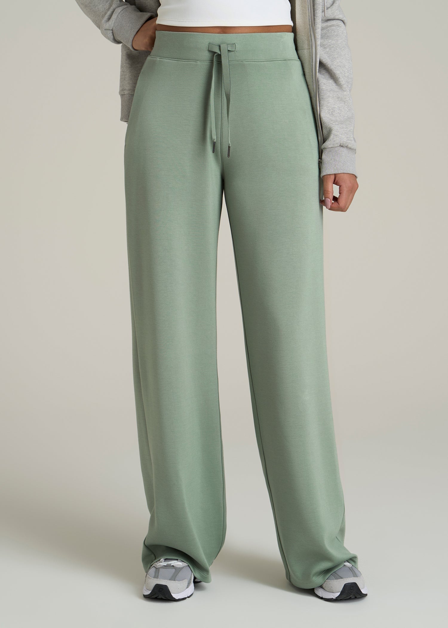 Pull-On Tie Waist Wide Leg Pants Seagrass