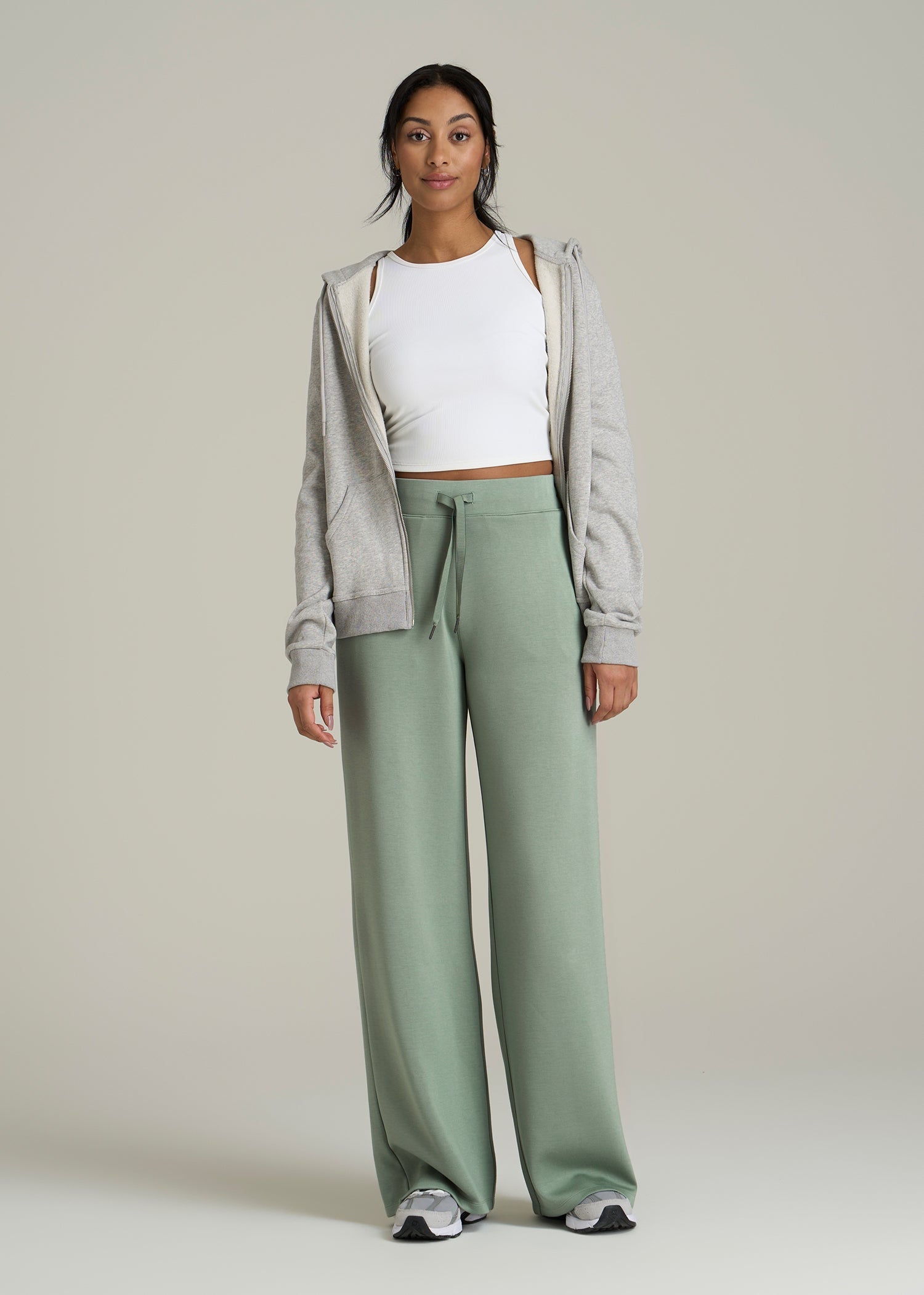 Pull-On Tie Waist Wide Leg Pants Seagrass