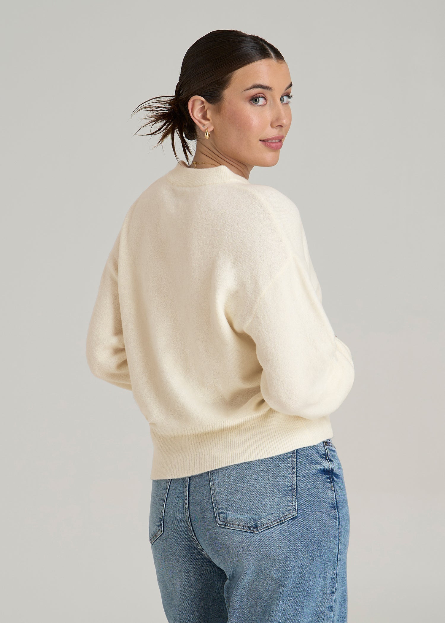 Crewneck Wool Blend Tall Women's Sweater in White