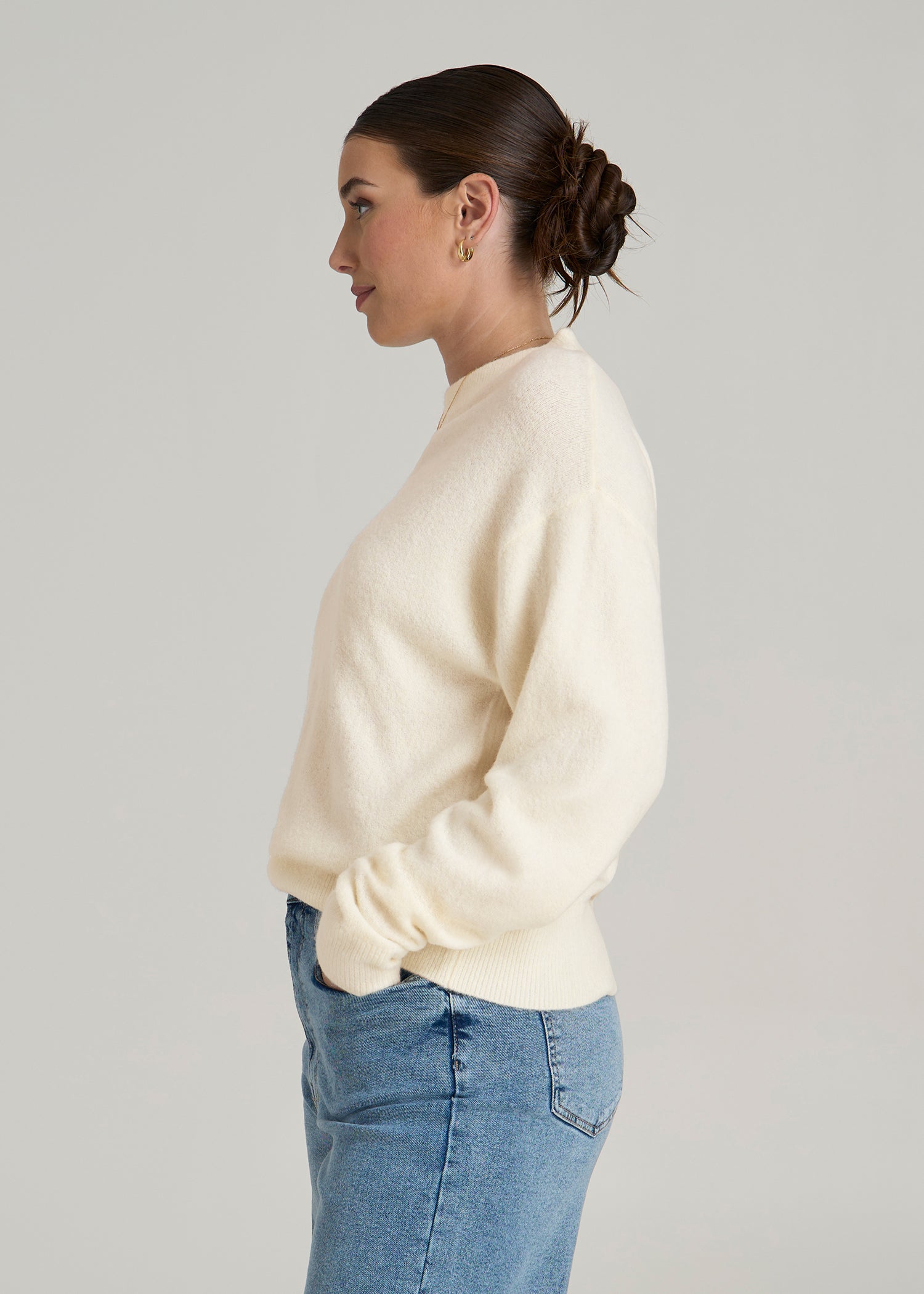 Crewneck Wool Blend Tall Women's Sweater in White