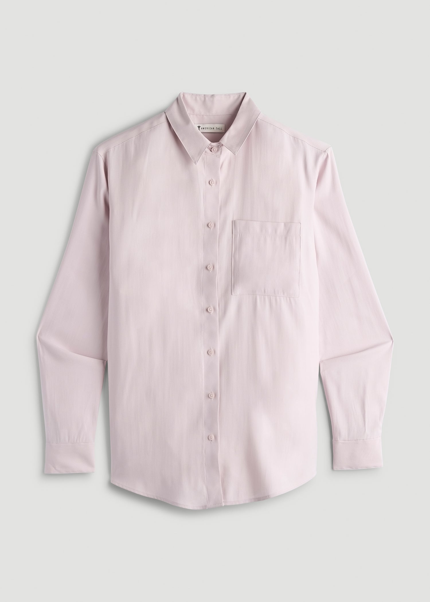 Button-Up Single-Pocket Blouse Light Pink