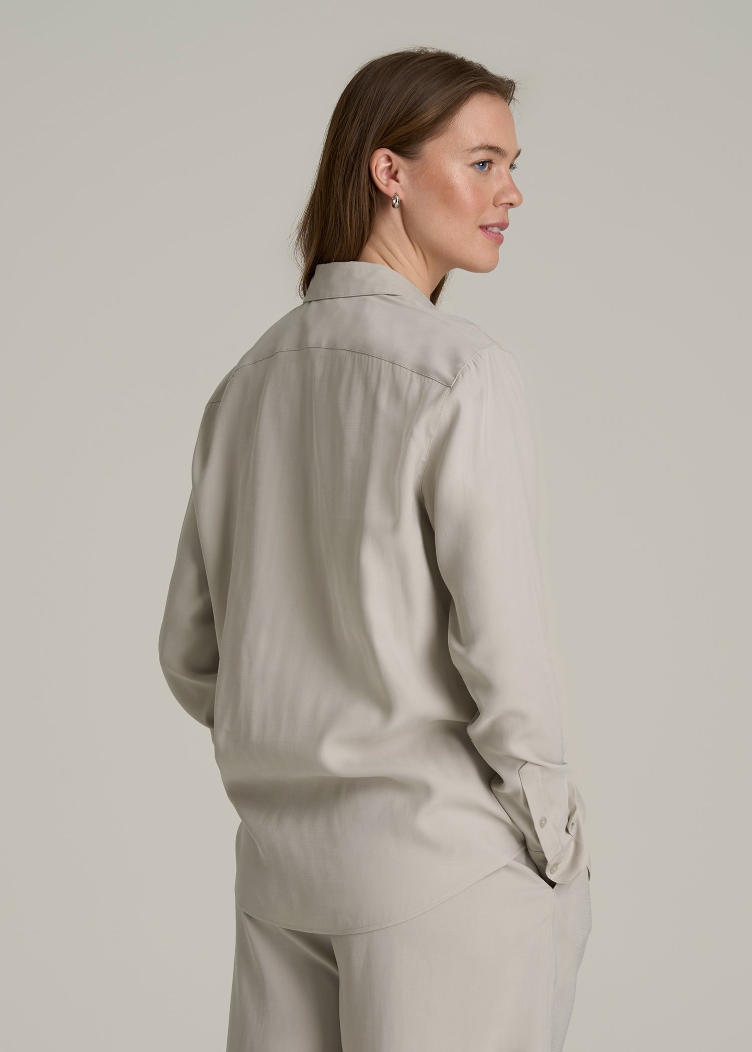 Button-Up Single-Pocket Blouse Light Gray