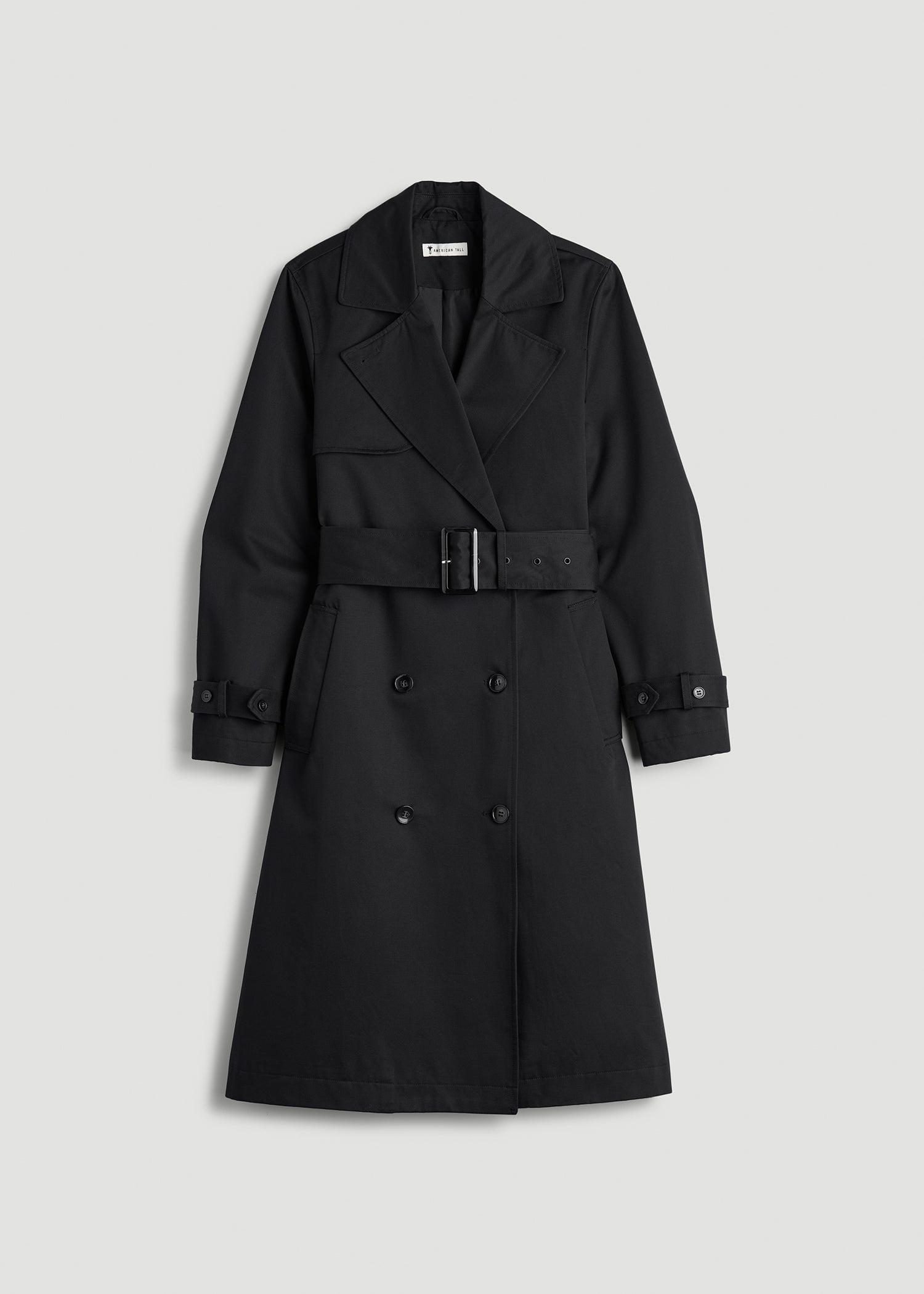 Double-Breasted Trench Coat in Obsidian Black