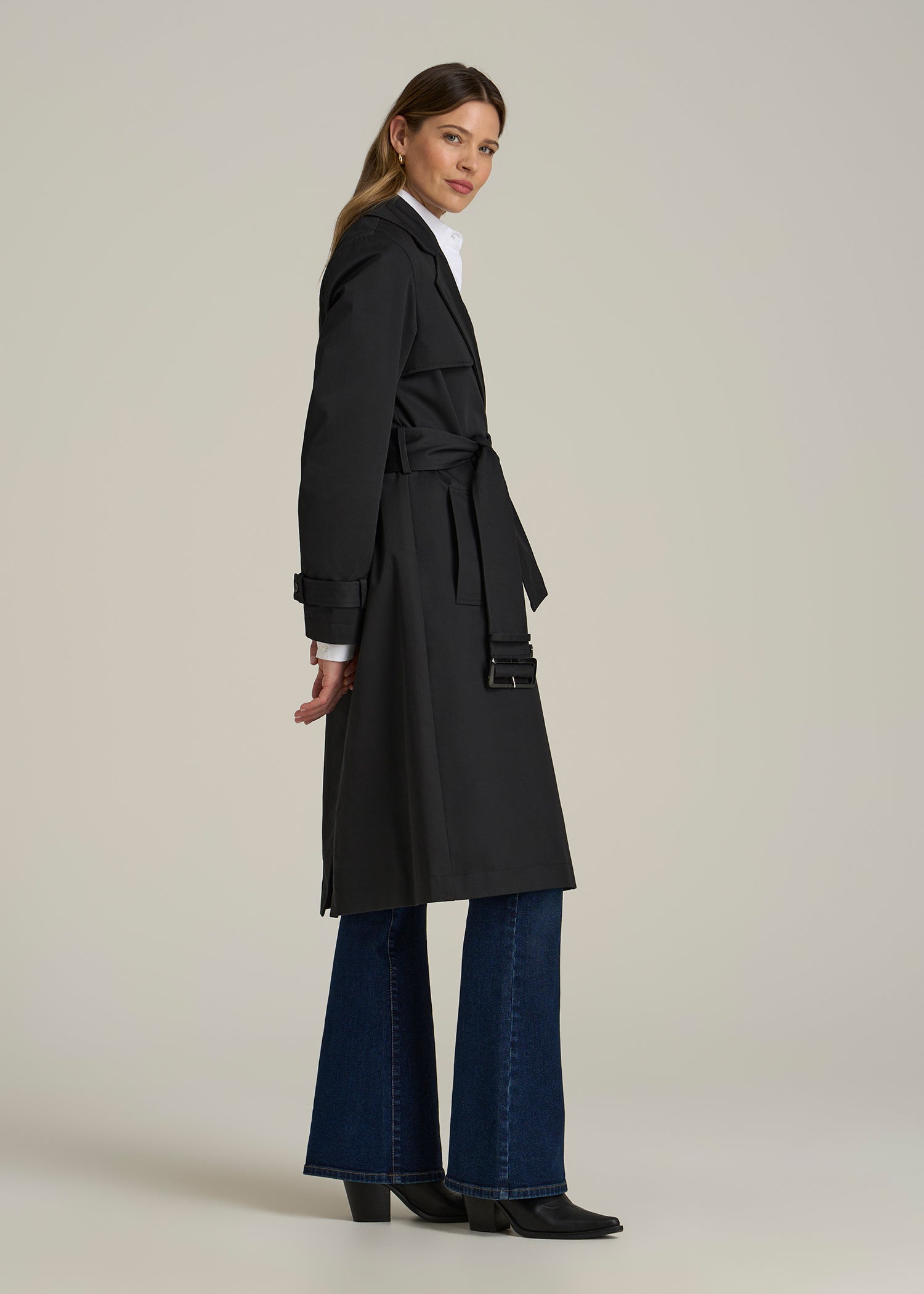 Double-Breasted Trench Coat in Obsidian Black