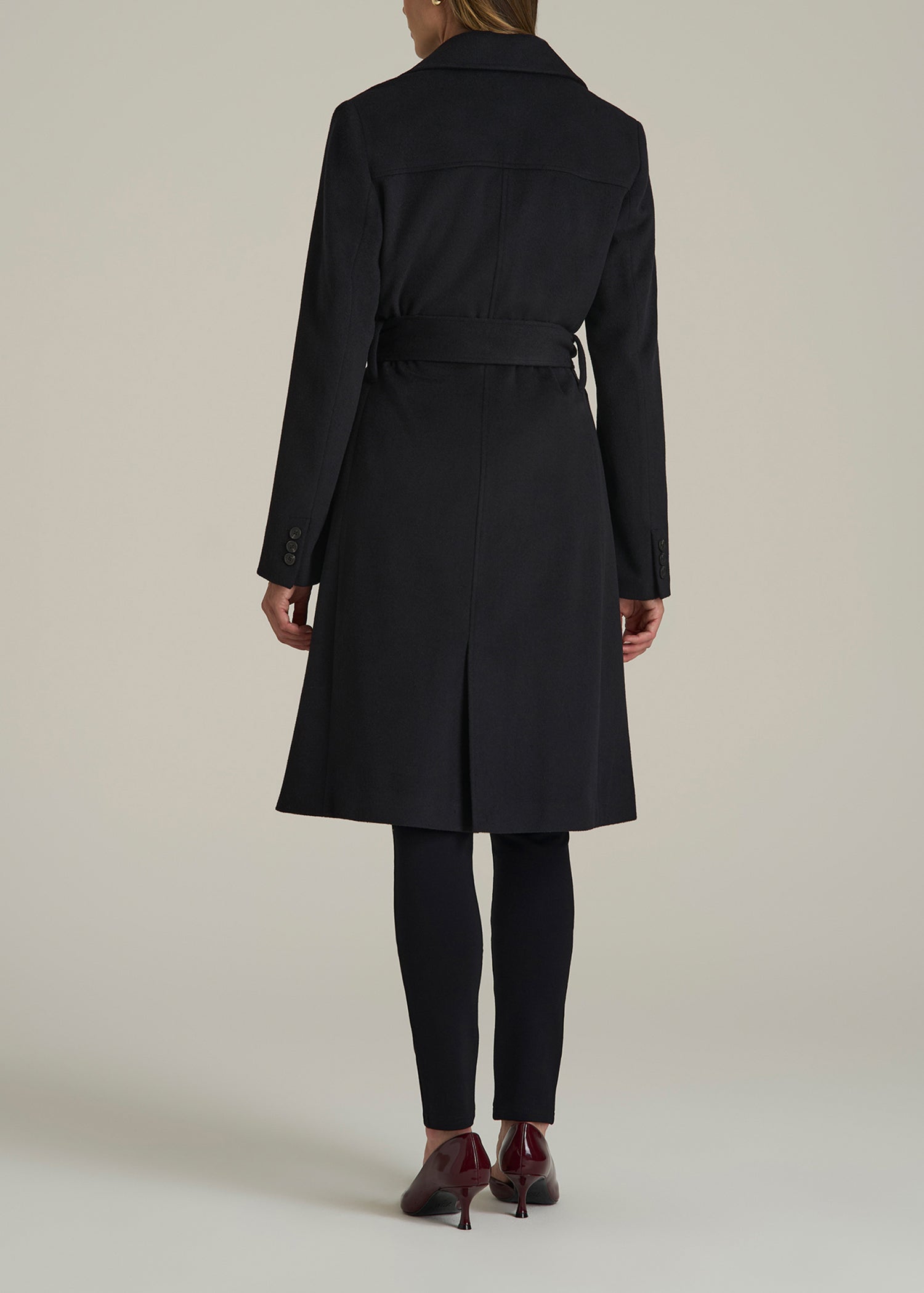 Belted Wool-Blend Coat in Obsidian Black