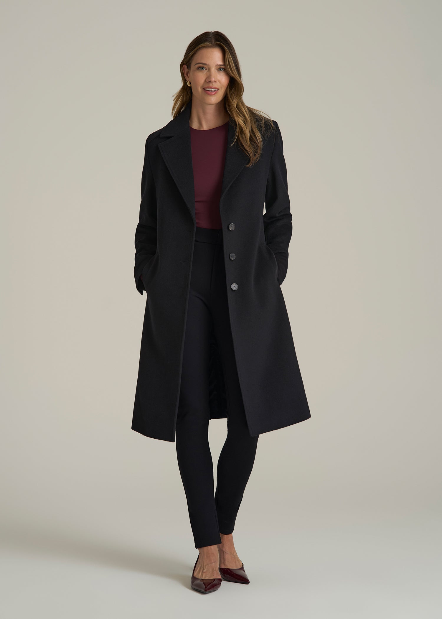 Belted Wool-Blend Coat in Obsidian Black