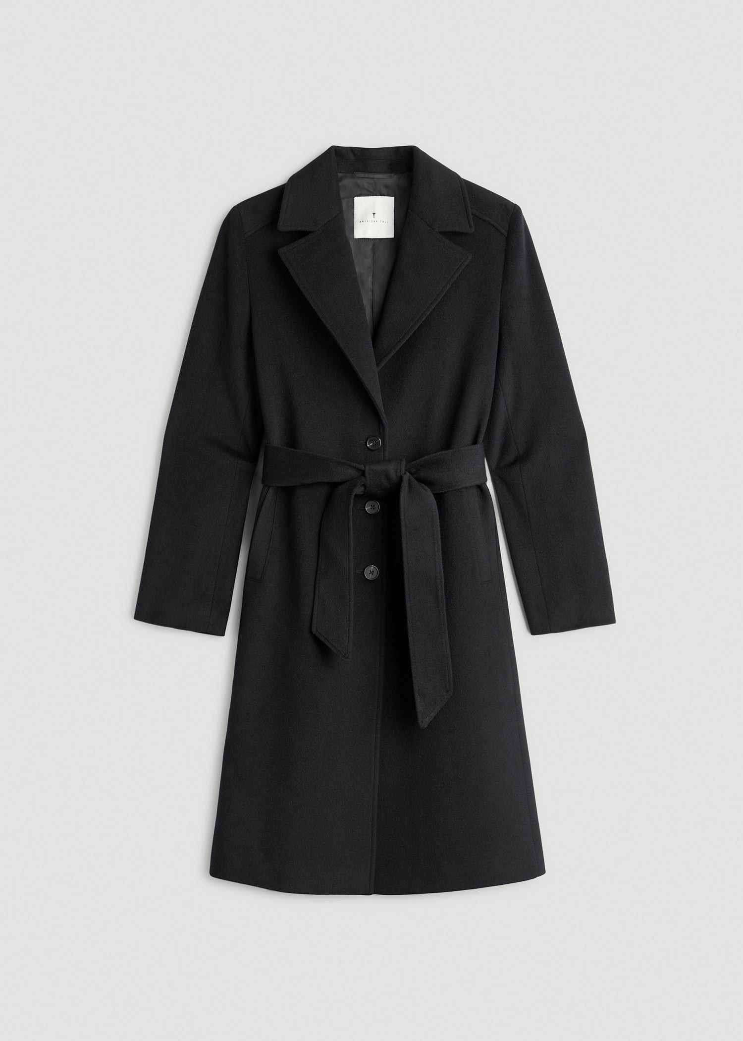 Belted Wool-Blend Coat in Obsidian Black