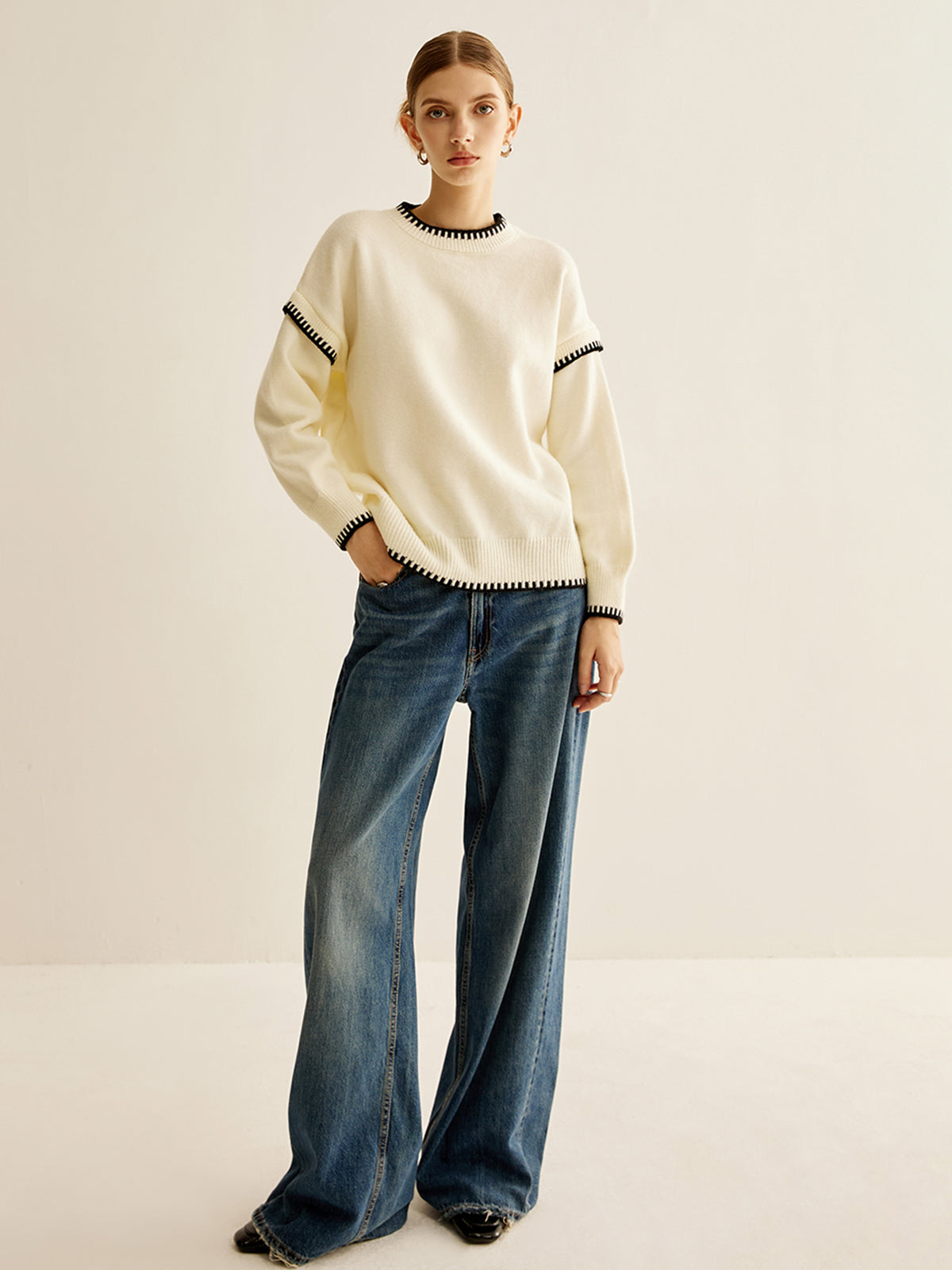 Sweater with Embroidered Trim