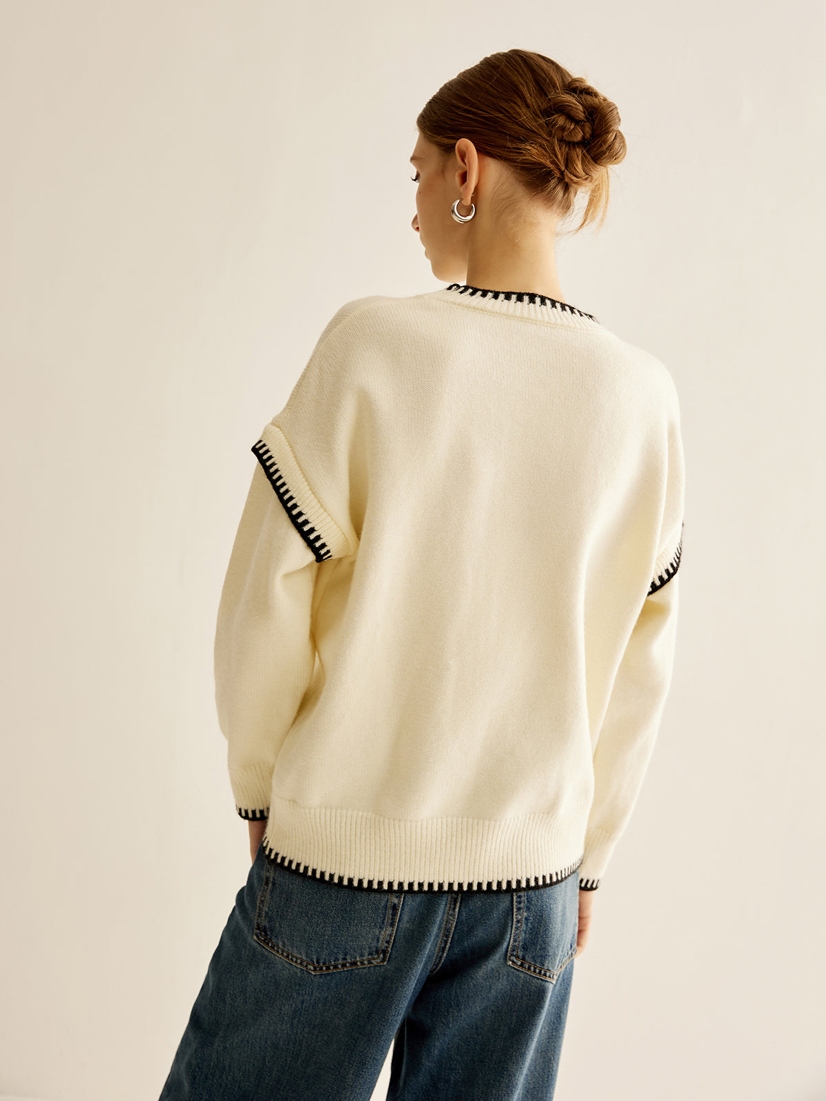 Sweater with Embroidered Trim