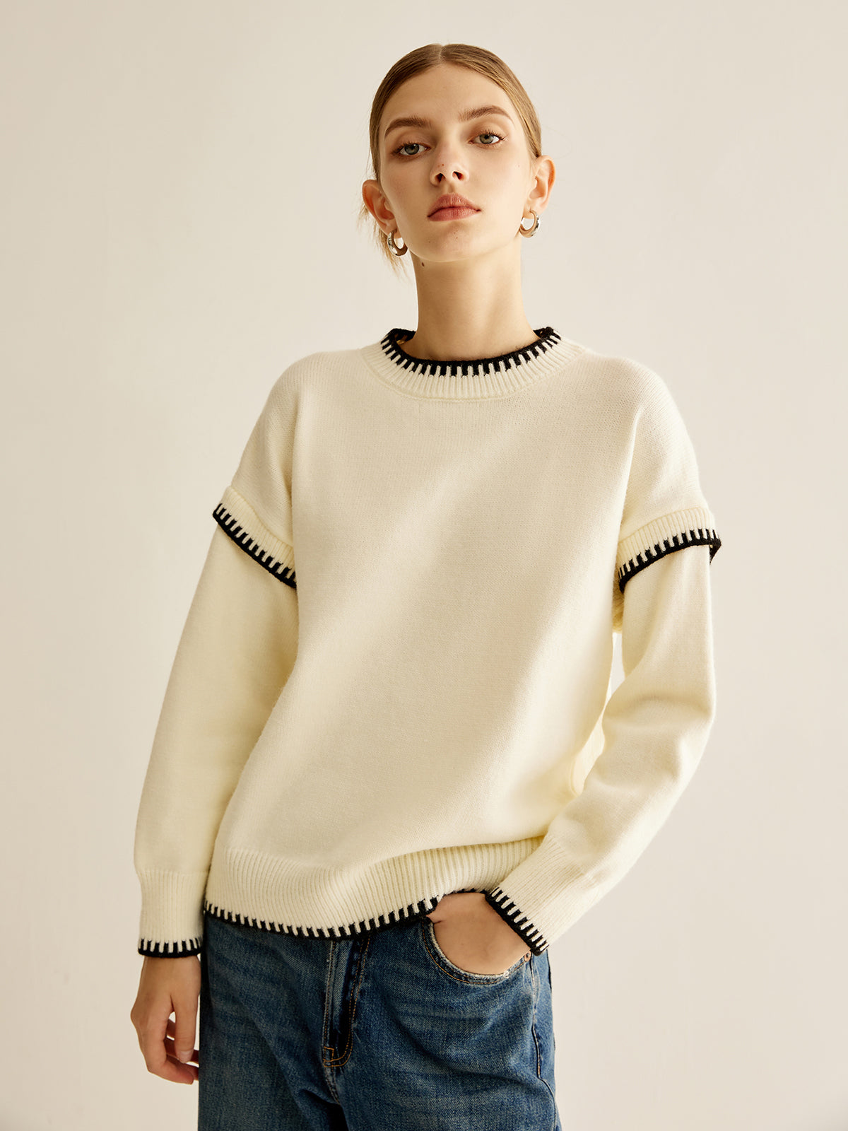 Sweater with Embroidered Trim