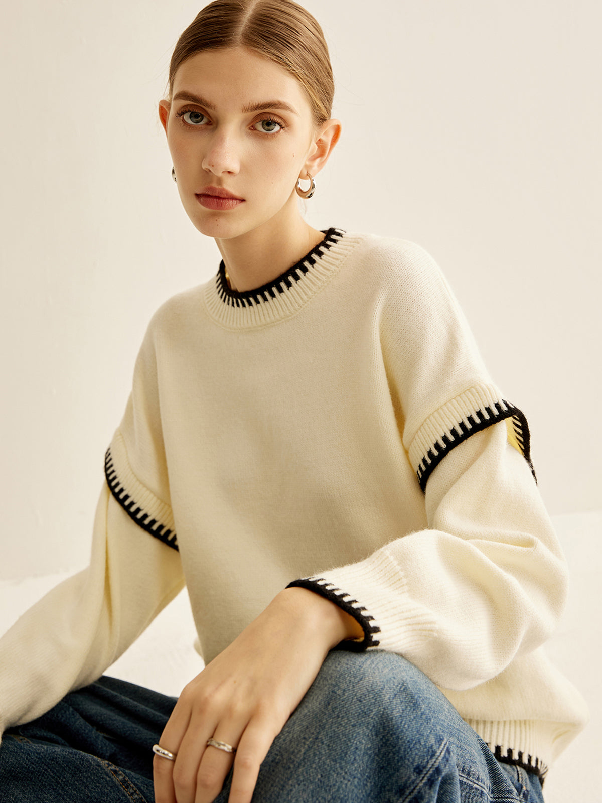 Sweater with Embroidered Trim