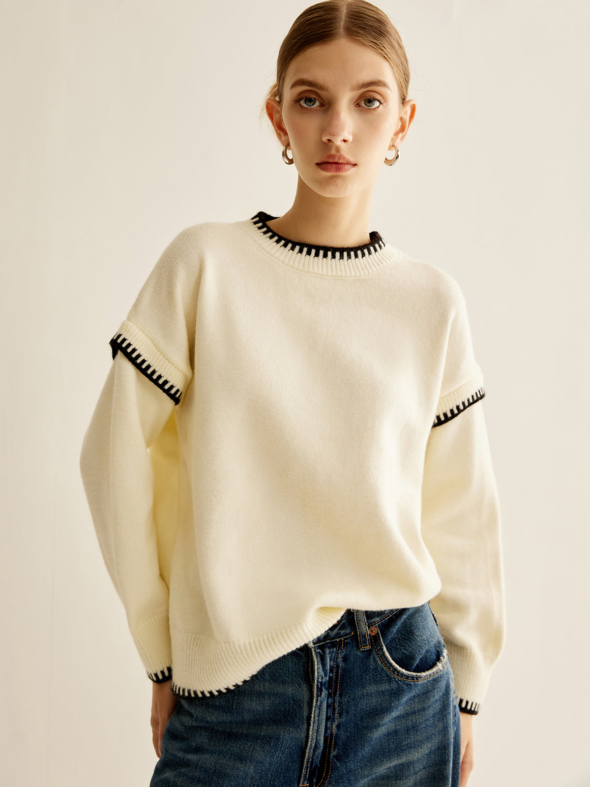 Sweater with Embroidered Trim