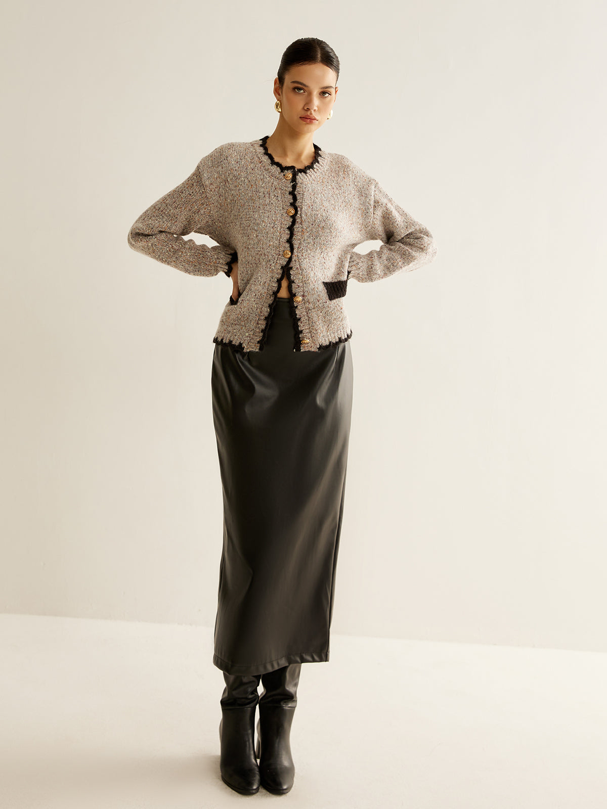 Cardigan with Buttons and Contrasting Trim