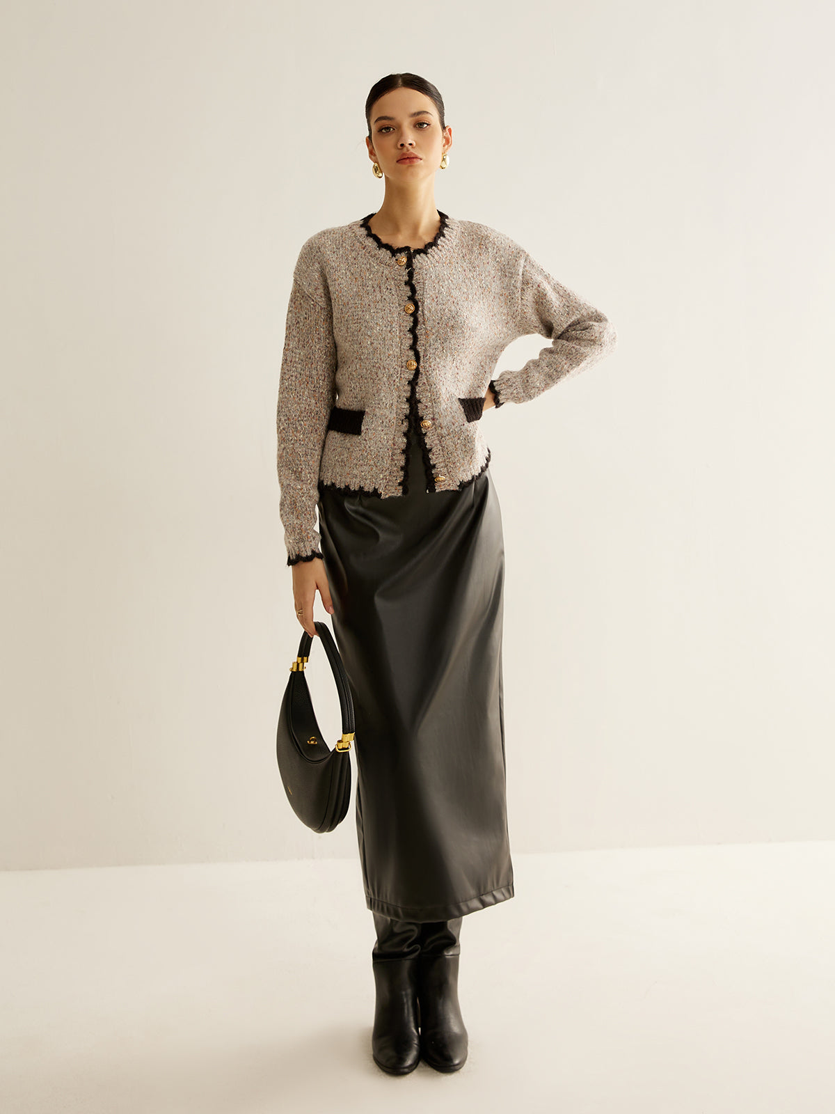 Cardigan with Buttons and Contrasting Trim