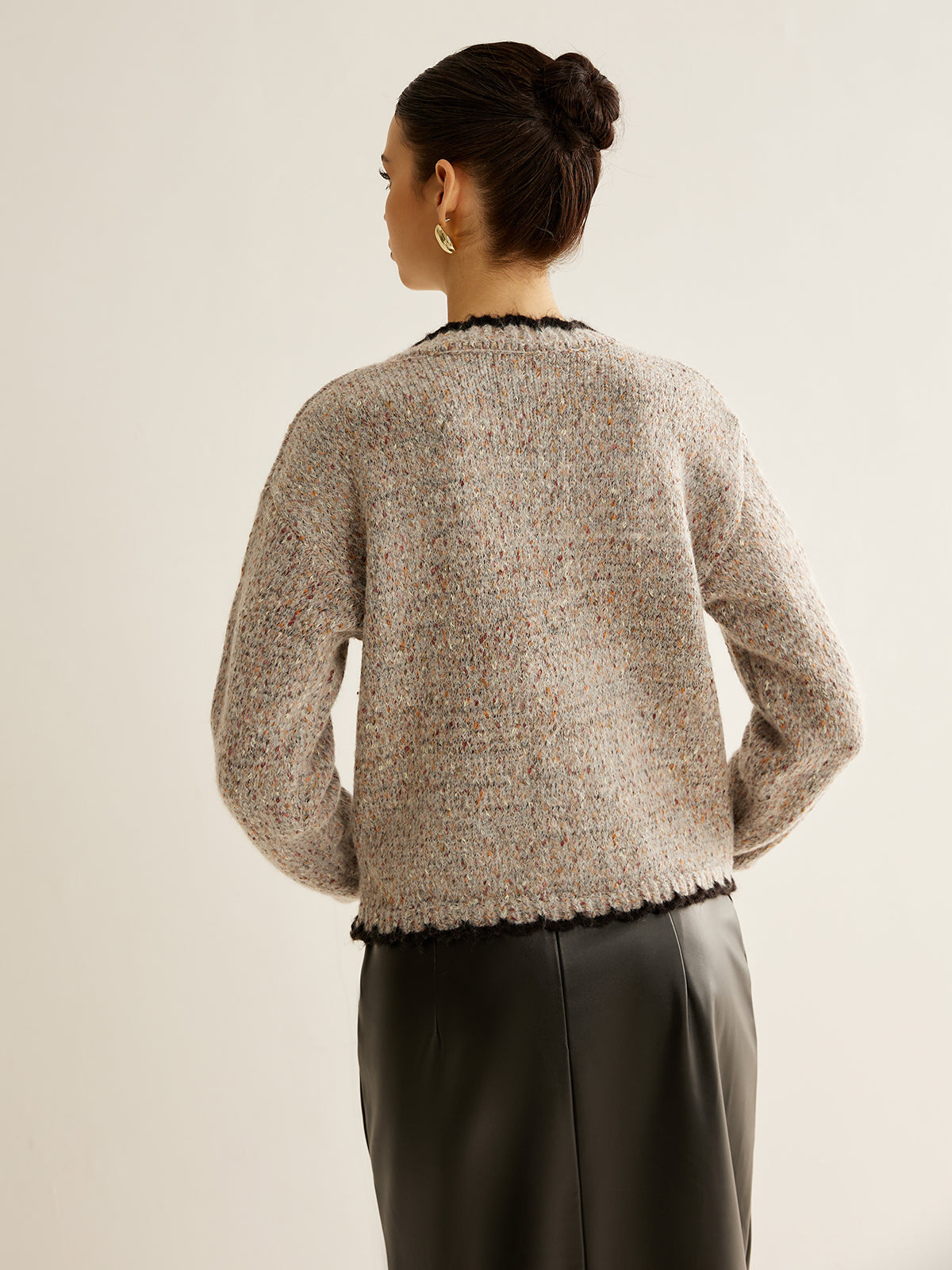 Cardigan with Buttons and Contrasting Trim
