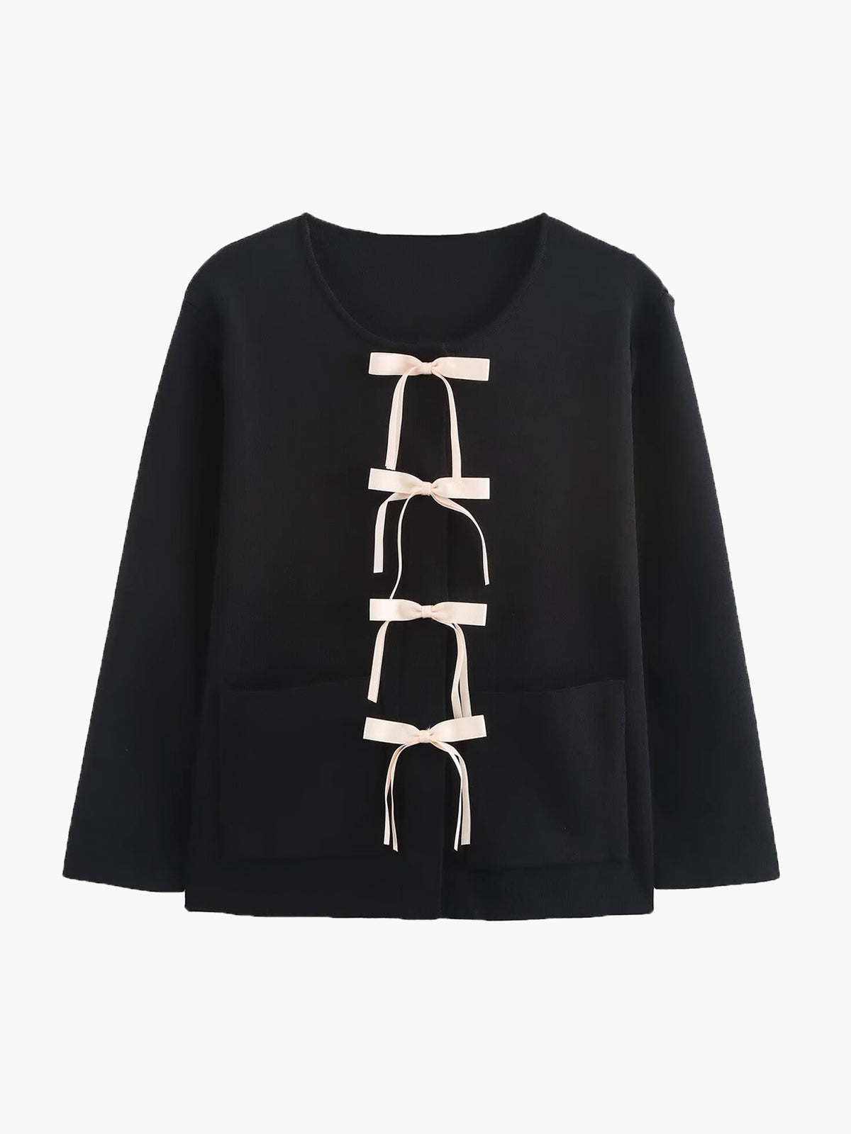 Knitted Cardigan with Pockets and Ties